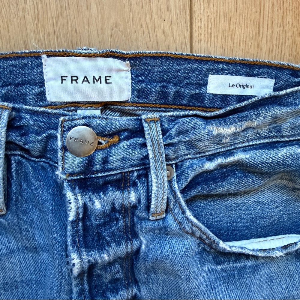 Frame Denim Le Original high rise Light Blue distressed cropped Jeans size 24 - Picture 7 of 16